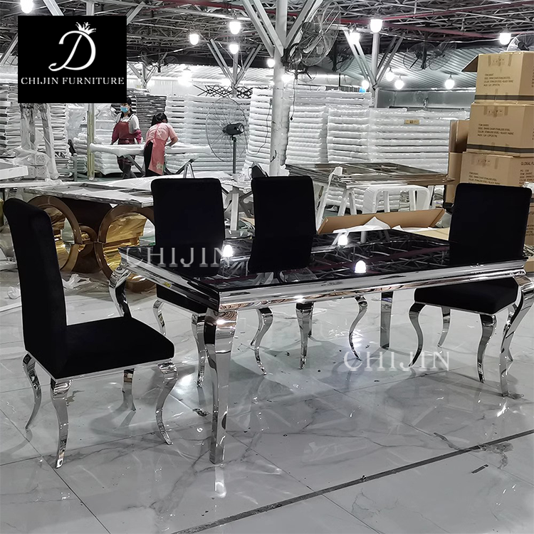 Modern Luxury Dining Table Set 6 Seat Stainless Steel Marble Restaurant Kitchen Table Furniture