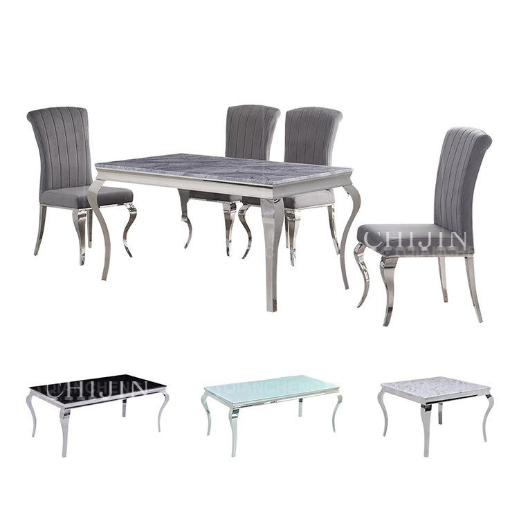 Modern Luxury Dining Table Set 6 Seat Stainless Steel Marble Restaurant Kitchen Table Furniture