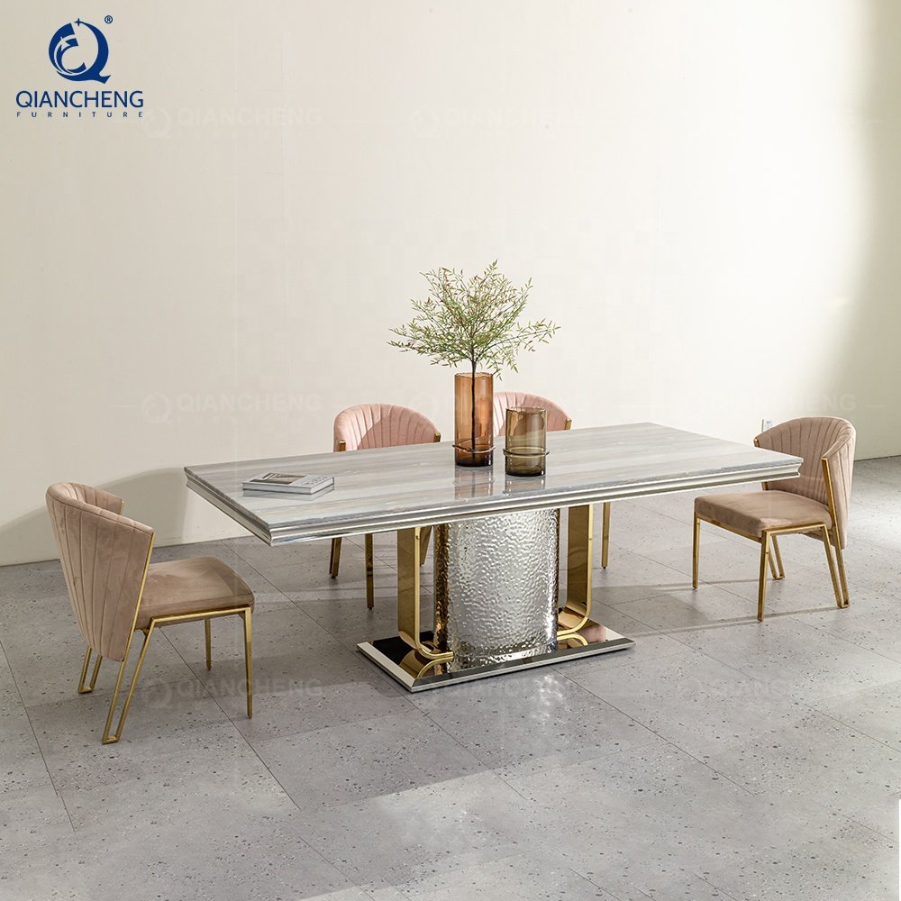 QIANCHENG foshan factory mordic modern 4 6 8 12 seat marble stone dining eettafel esstisch luxury dinning table furniture