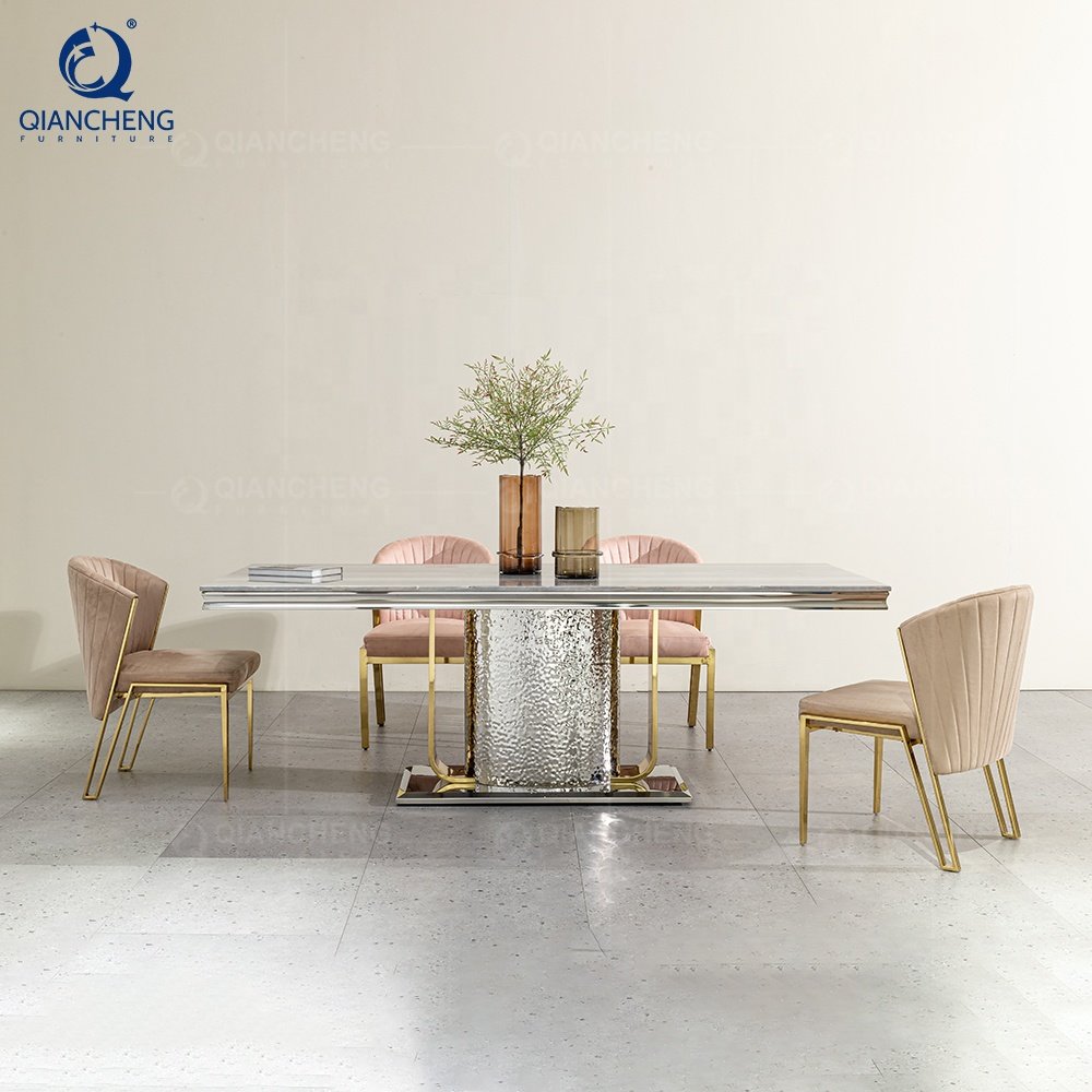 QIANCHENG foshan factory mordic modern 4 6 8 12 seat marble stone dining eettafel esstisch luxury dinning table furniture
