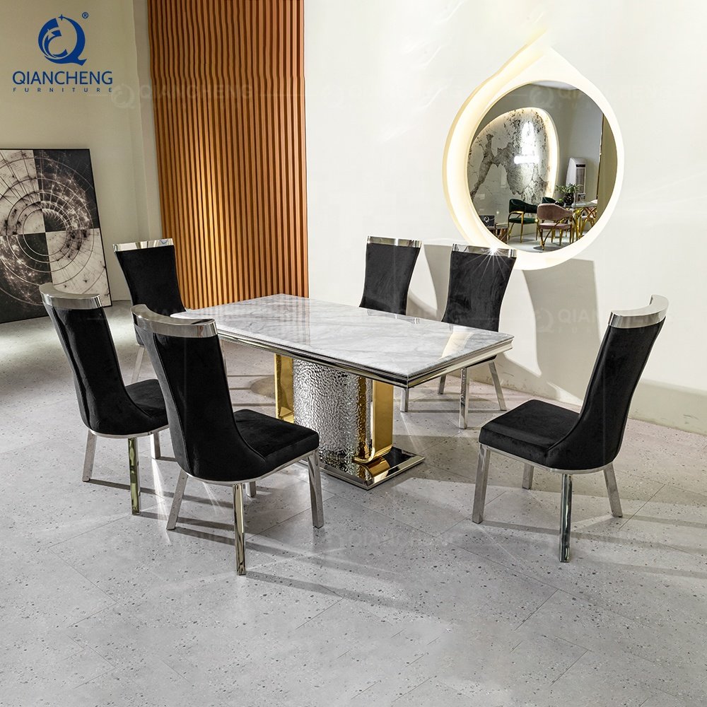 QIANCHENG foshan factory mordic modern 4 6 8 12 seat marble stone dining eettafel esstisch luxury dinning table furniture