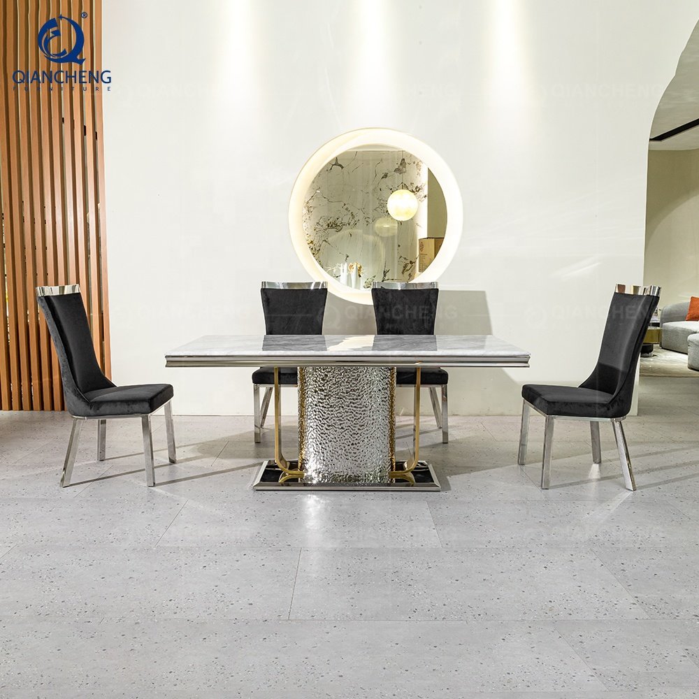QIANCHENG foshan factory mordic modern 4 6 8 12 seat marble stone dining eettafel esstisch luxury dinning table furniture