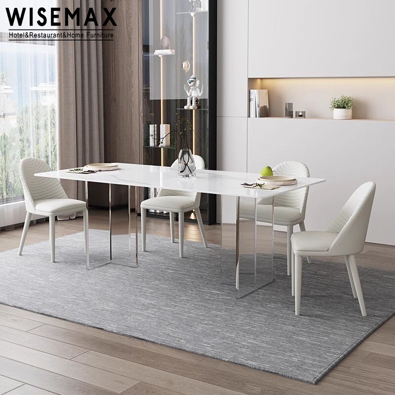 WISEMAX FURNITURE Simple Restaurant Slate Board Table Acrylic base Sintered Stone Top 4 Seater Dining Table For Dining Room