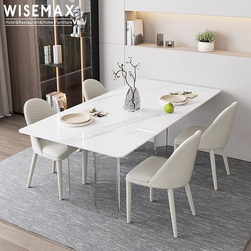 WISEMAX FURNITURE Simple Restaurant Slate Board Table Acrylic base Sintered Stone Top 4 Seater Dining Table For Dining Room