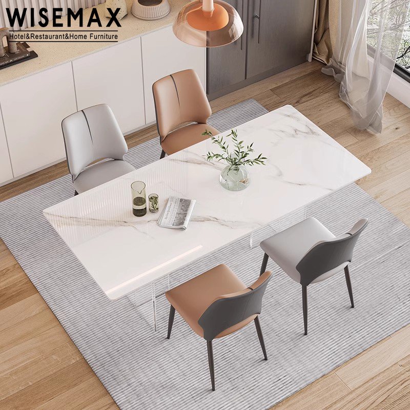 WISEMAX FURNITURE Simple Restaurant Slate Board Table Acrylic base Sintered Stone Top 4 Seater Dining Table For Dining Room
