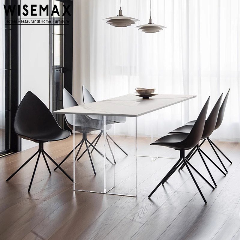 WISEMAX FURNITURE Simple Restaurant Slate Board Table Acrylic base Sintered Stone Top 4 Seater Dining Table For Dining Room