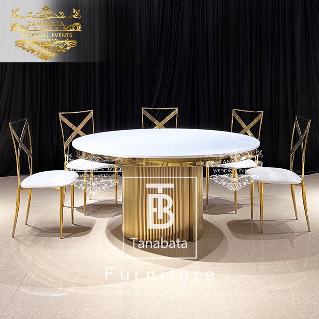 luxury furniture gold stainless steel modern dining table sets 6 chairs