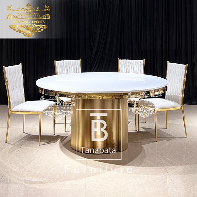 luxury furniture gold stainless steel modern dining table sets 6 chairs