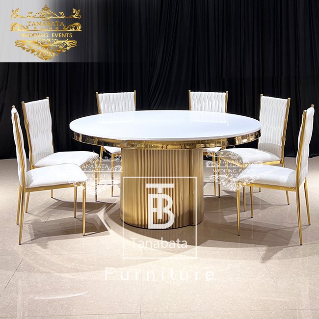luxury furniture gold stainless steel modern dining table sets 6 chairs
