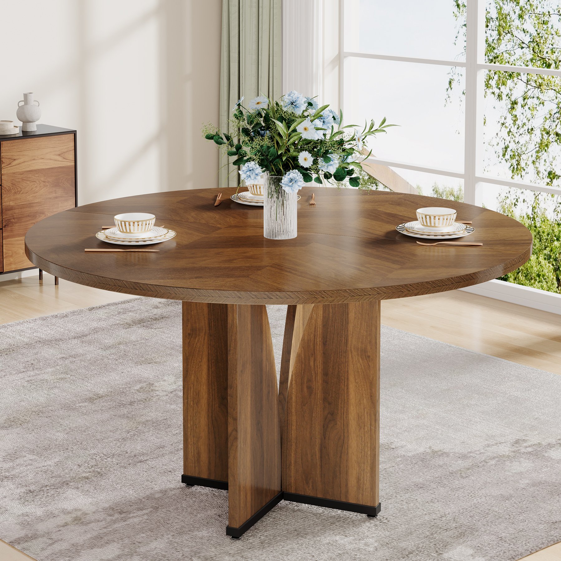 Tribesigns Round Dining Table Wood Kitchen Table for Dining Room Living Room, 39.37" Dining Table for 4 People