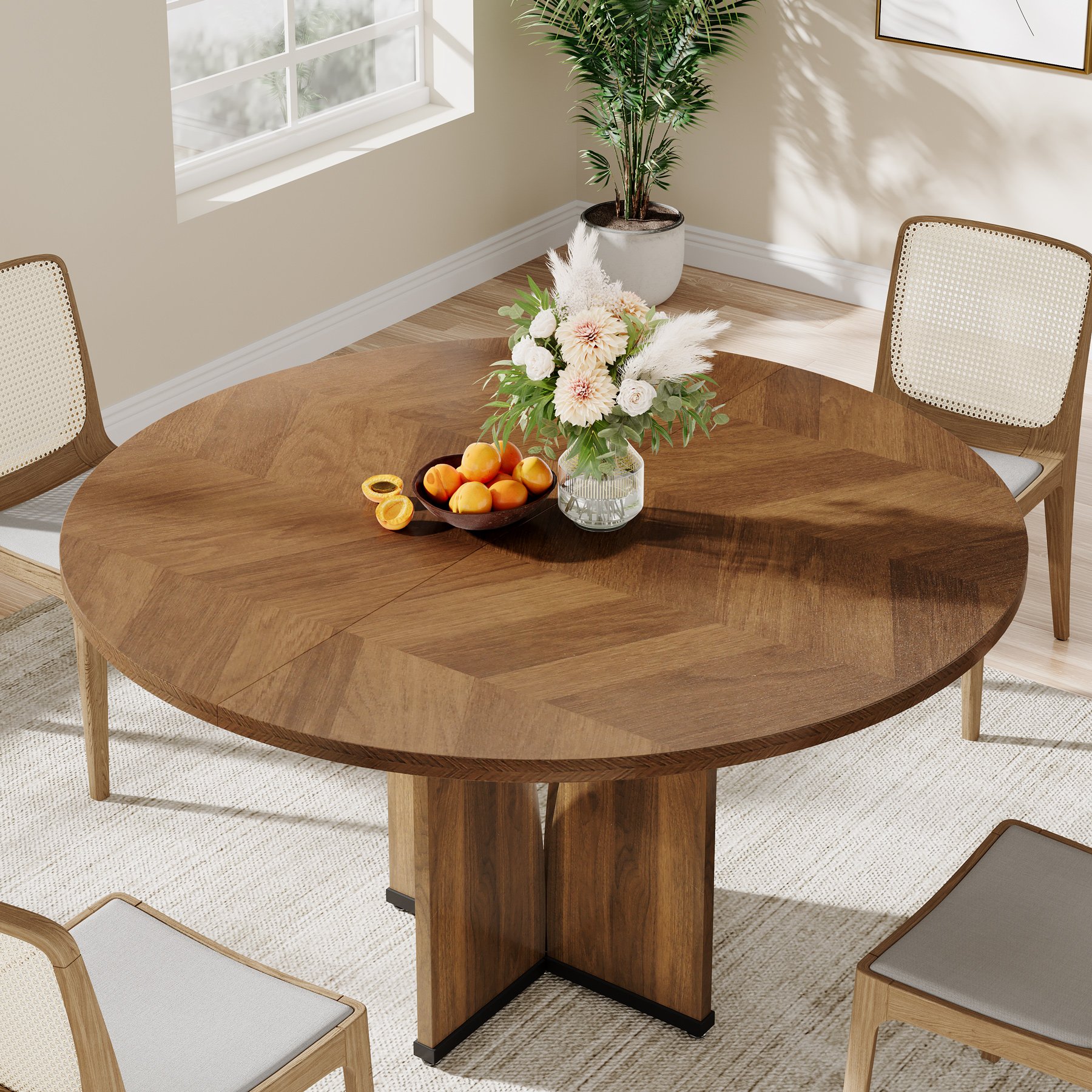 Tribesigns Round Dining Table Wood Kitchen Table for Dining Room Living Room, 39.37" Dining Table for 4 People