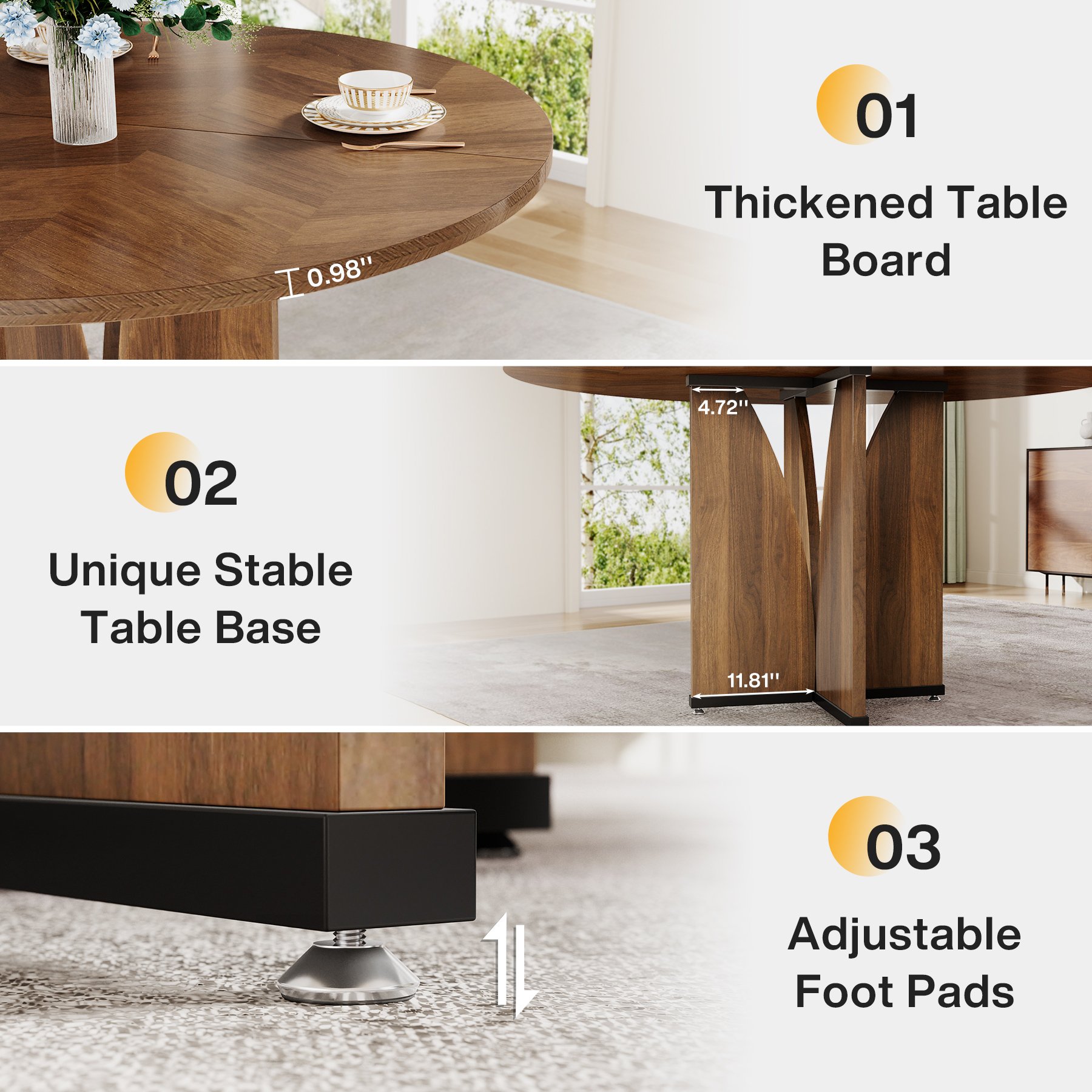 Tribesigns Round Dining Table Wood Kitchen Table for Dining Room Living Room, 39.37" Dining Table for 4 People