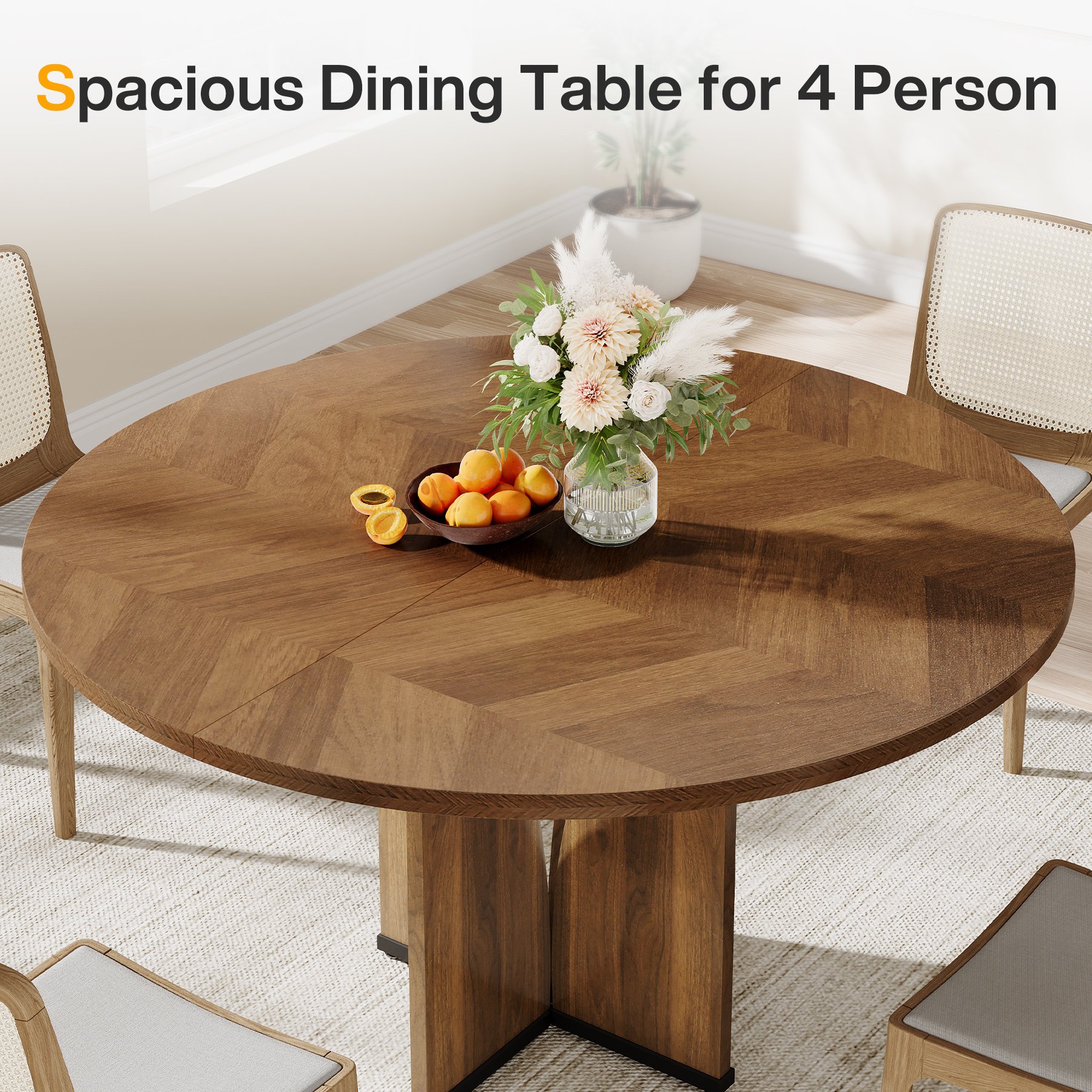 Tribesigns Round Dining Table Wood Kitchen Table for Dining Room Living Room, 39.37" Dining Table for 4 People