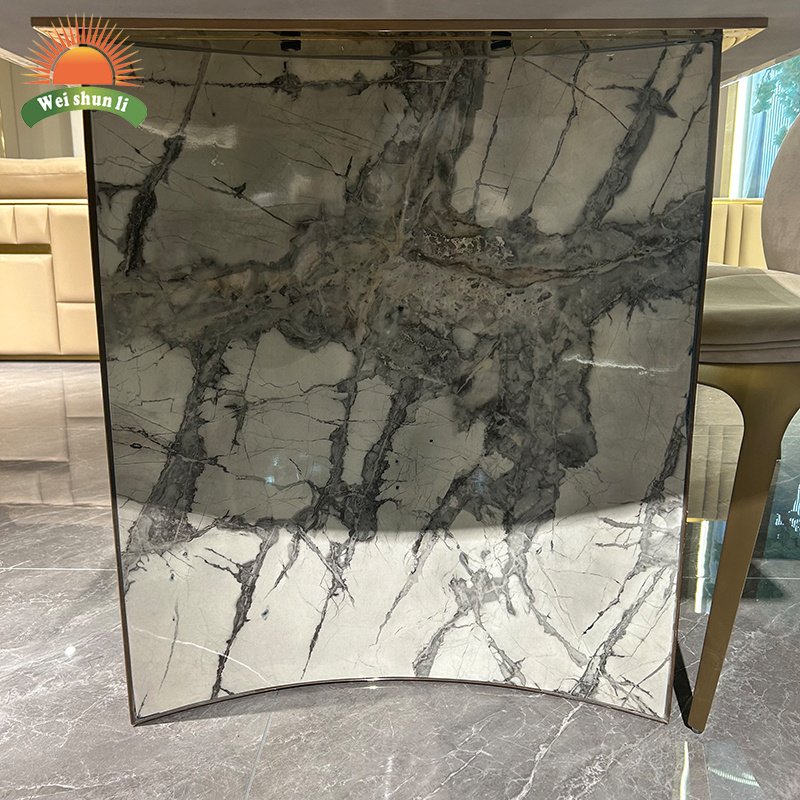 Home Furniture Dining Room Set Rectangle Dinning Table Modern Golden Stainless Steel Base Luxury Marble Dining Table And 6 Chair
