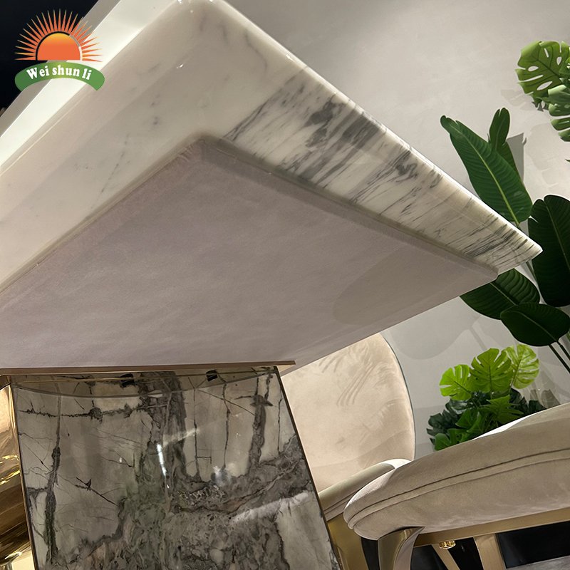 Home Furniture Dining Room Set Rectangle Dinning Table Modern Golden Stainless Steel Base Luxury Marble Dining Table And 6 Chair