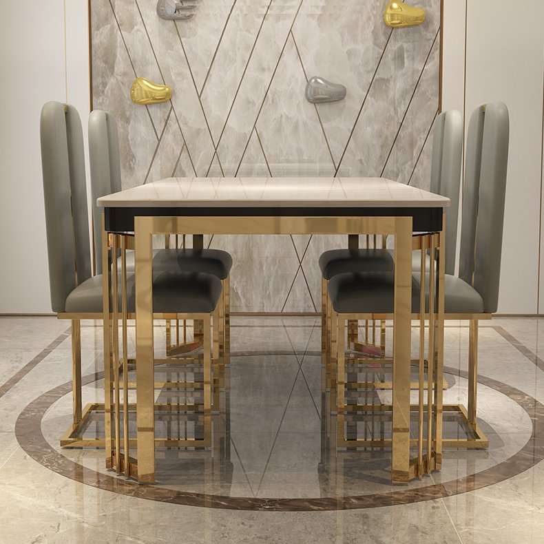 Italian Modern Dining Table and chair Set Luxury Marble top gold stainless steel frame dining room furniture