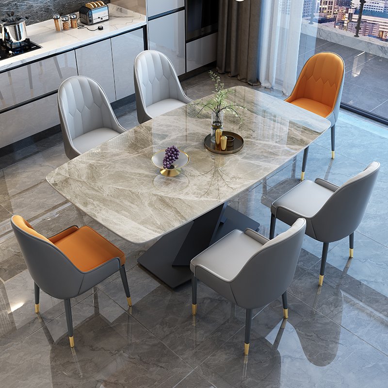 Minimalistic Luxury Modern Rectangular Marble Top Stainless Steel Italian Full Dining Table For Dinning Room