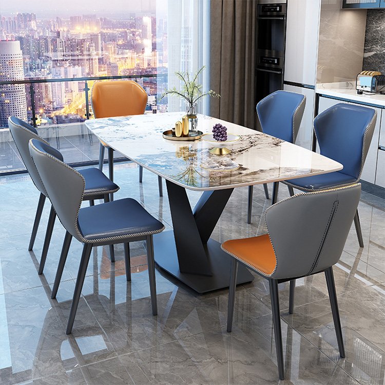 Minimalistic Luxury Modern Rectangular Marble Top Stainless Steel Italian Full Dining Table For Dinning Room