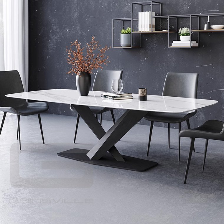 French style dining room furniture rectangular 8 seater table and chair luxury hotel marble stone top dining table