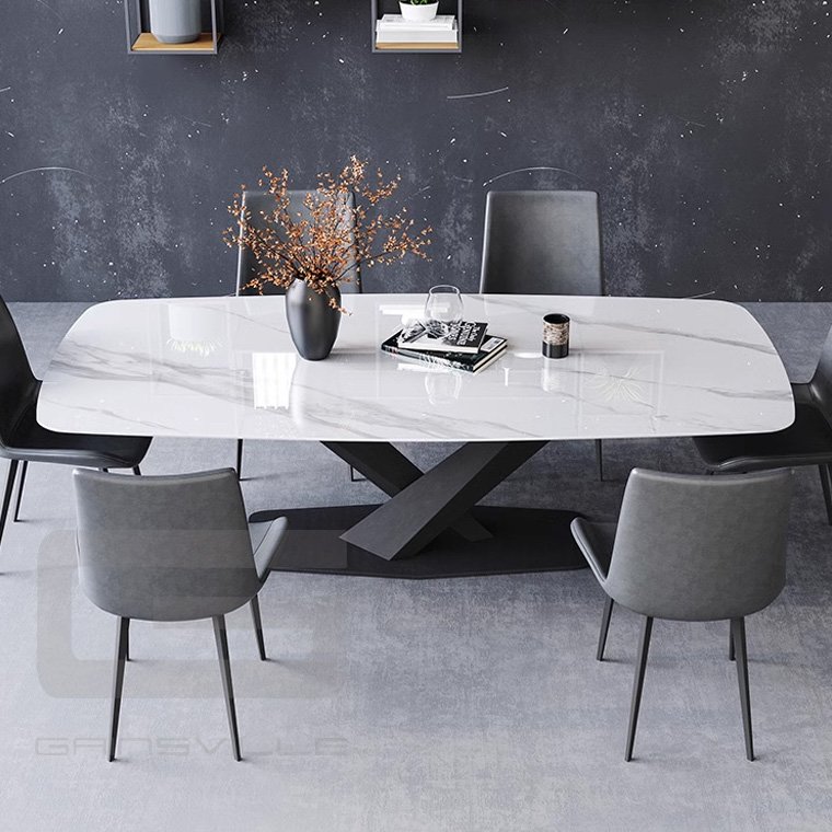 French style dining room furniture rectangular 8 seater table and chair luxury hotel marble stone top dining table
