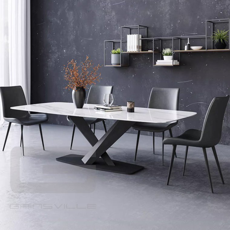 French style dining room furniture rectangular 8 seater table and chair luxury hotel marble stone top dining table