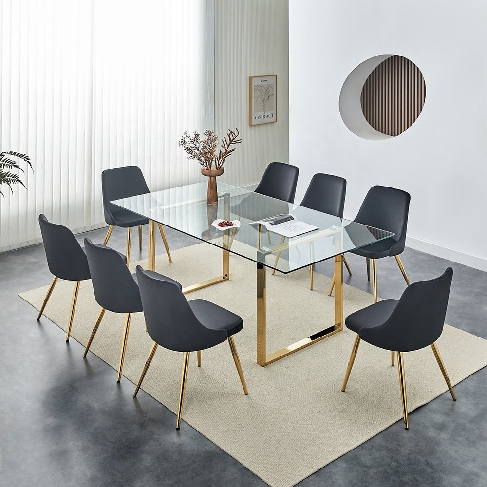 Dining Room Table Set Modern Classic 8 Seater Luxury Glass Dining Table Set