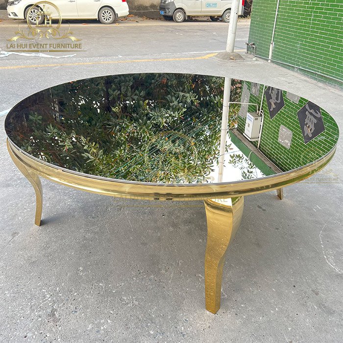 Event Furniture Elegant Golden Round Dining Table Glass Top Wedding Table For Events Party