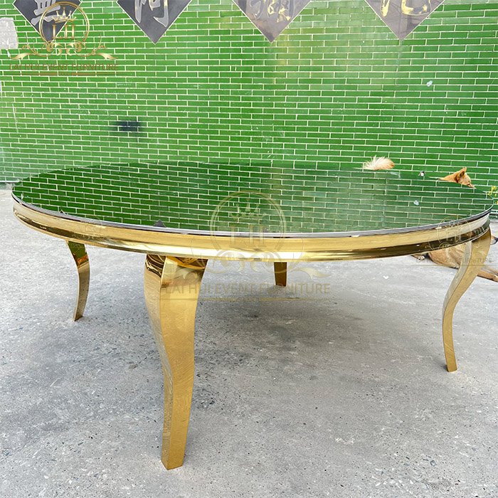 Event Furniture Elegant Golden Round Dining Table Glass Top Wedding Table For Events Party