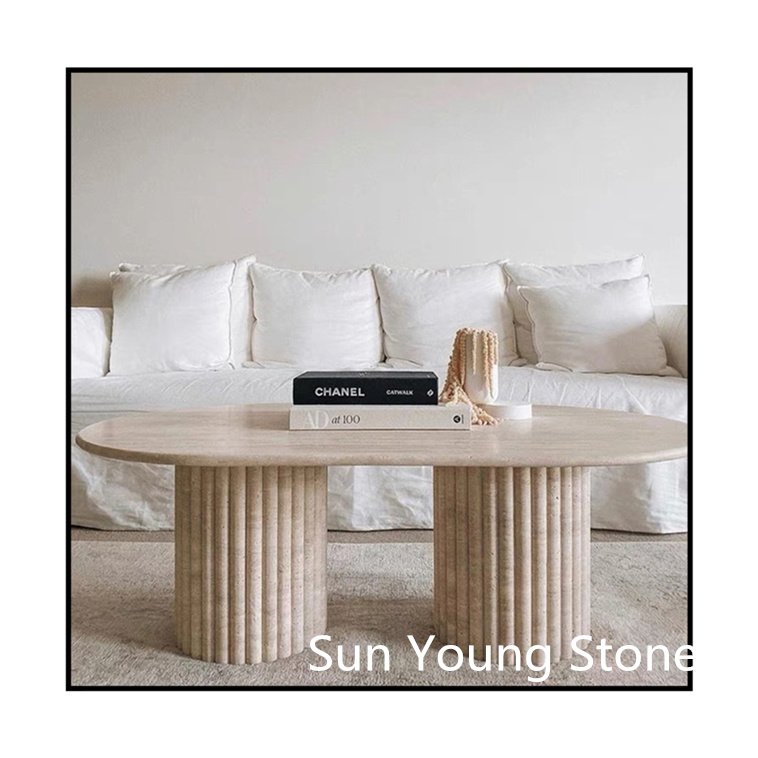 High Quality Oval Shape Marble Dining Table Travertine Stone Coffee Table