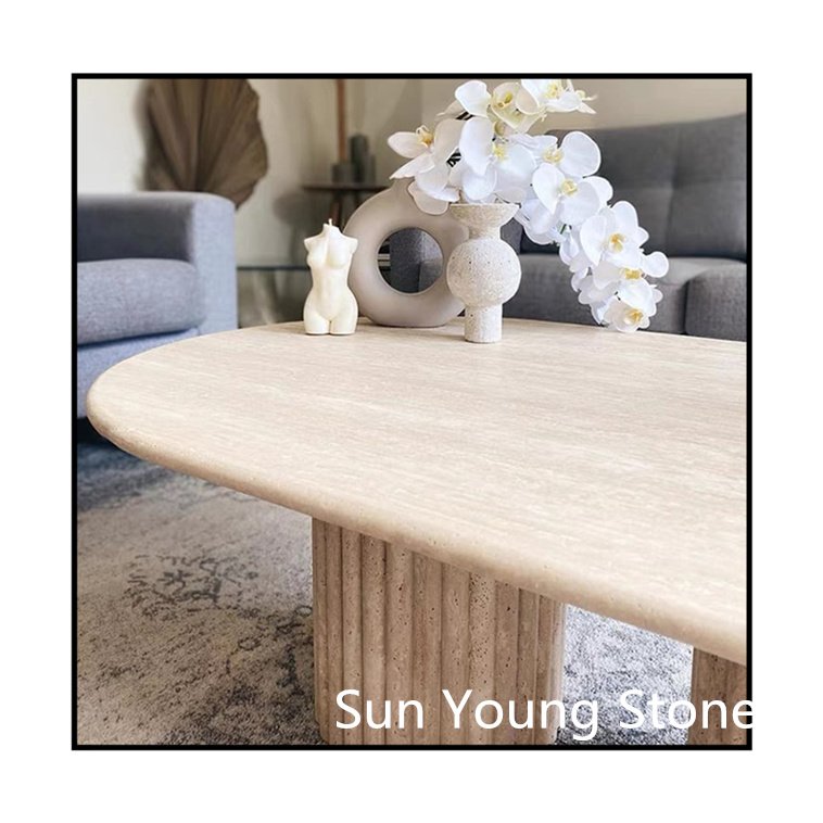 High Quality Oval Shape Marble Dining Table Travertine Stone Coffee Table