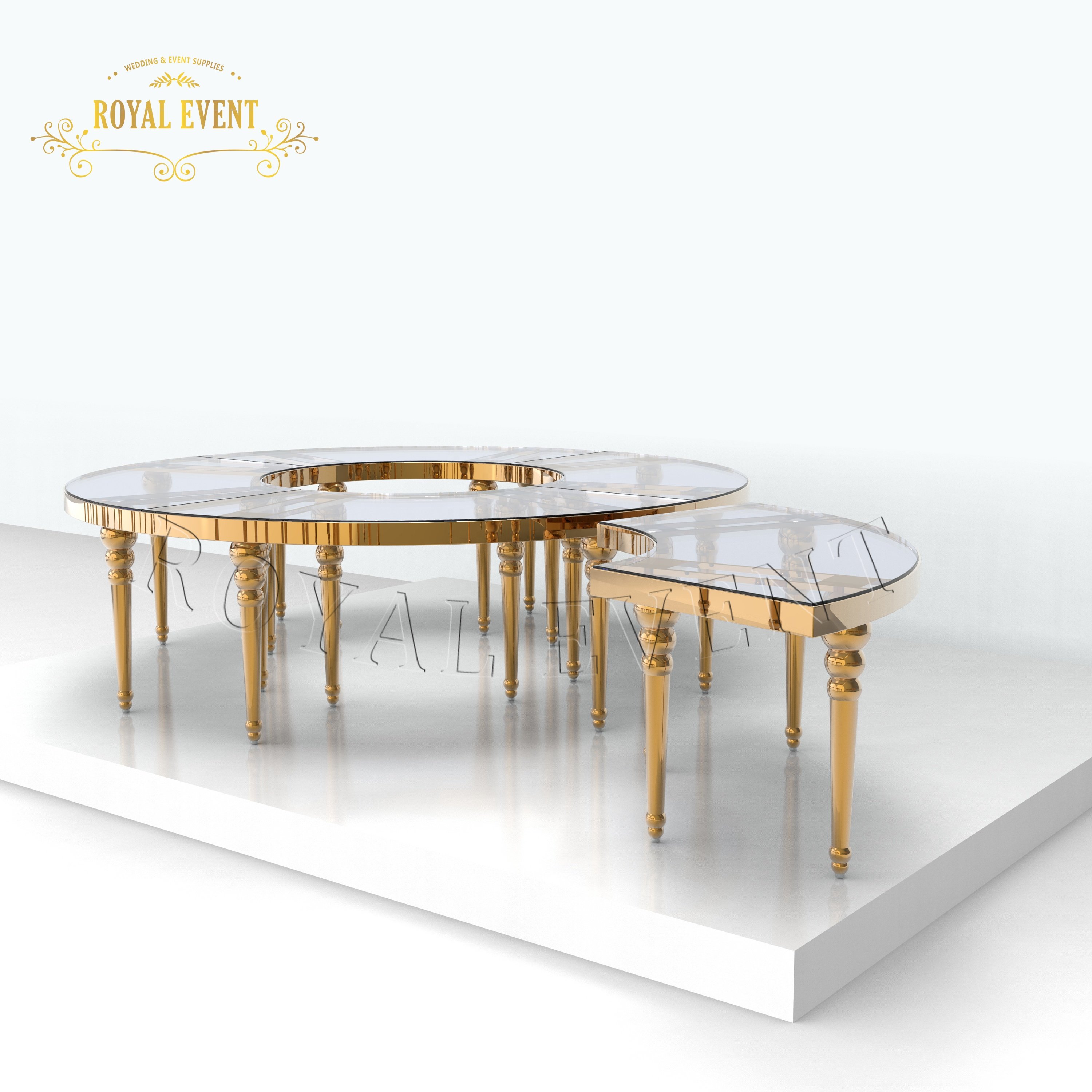 New Coming Luxury Bride And Groom Wedding Table Golden Stainless Steel Dining Table Sets