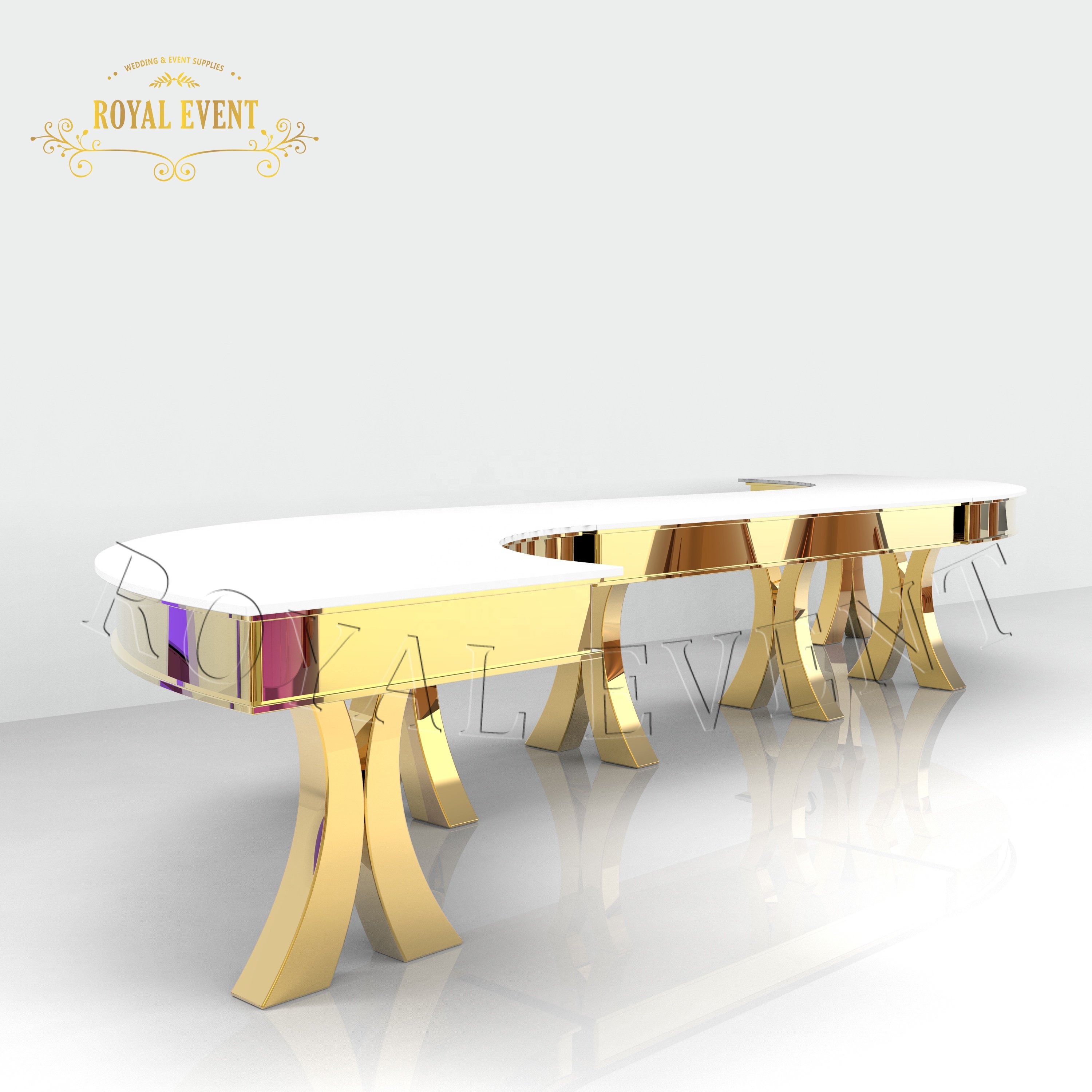 New Coming Luxury Bride And Groom Wedding Table Golden Stainless Steel Dining Table Sets