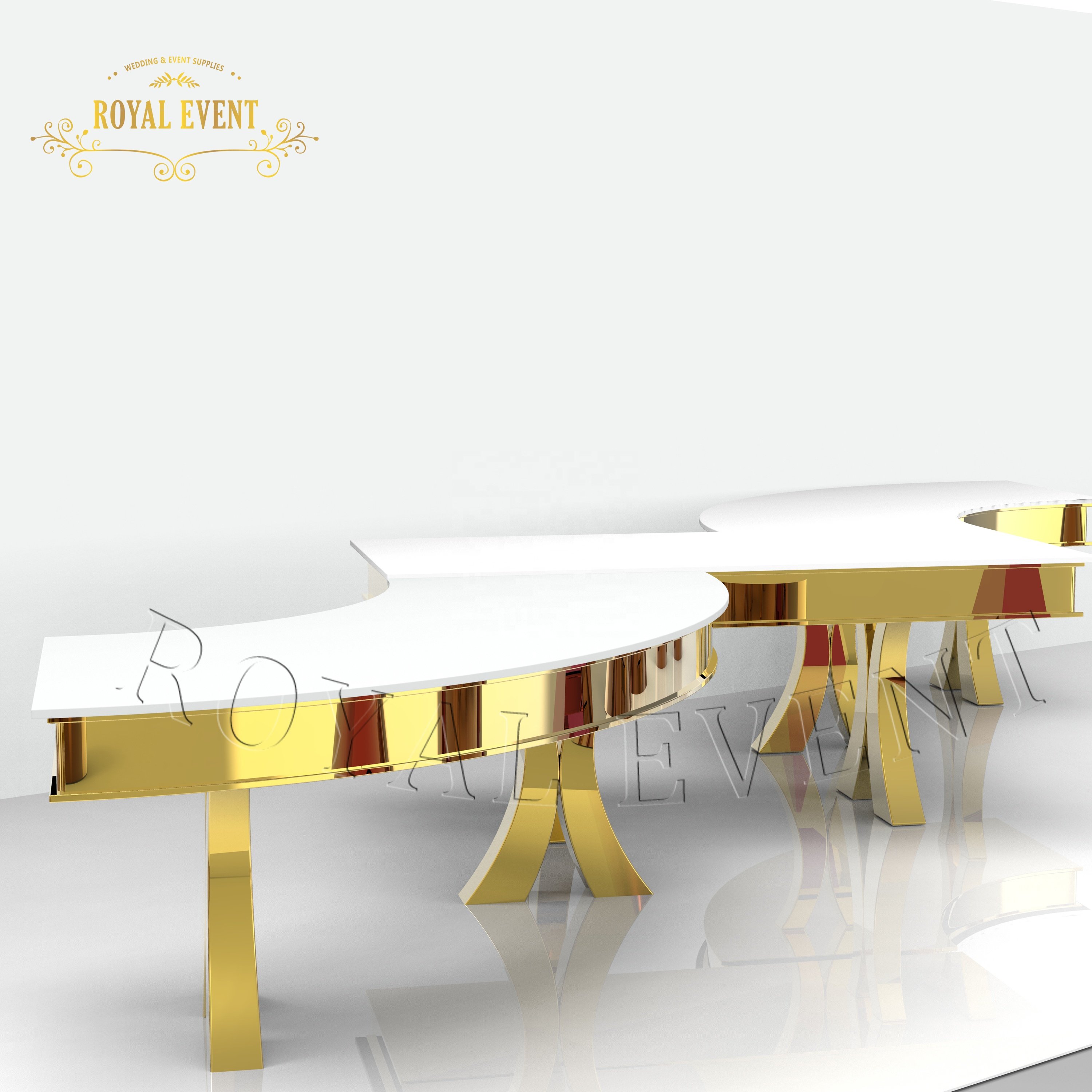 New Coming Luxury Bride And Groom Wedding Table Golden Stainless Steel Dining Table Sets