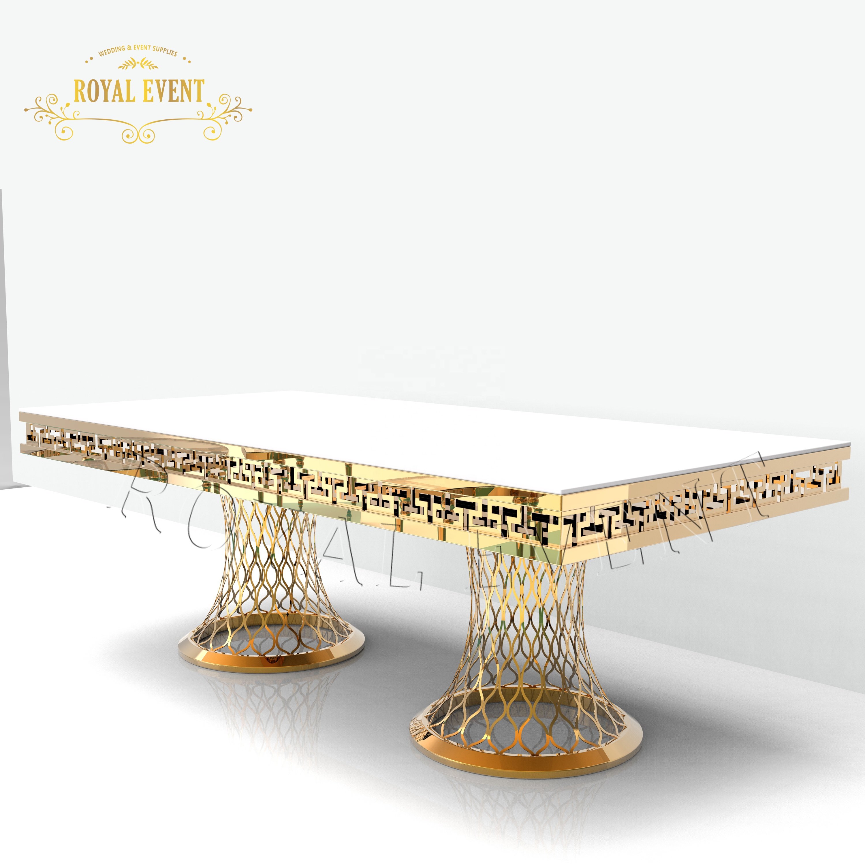 New Coming Luxury Bride And Groom Wedding Table Golden Stainless Steel Dining Table Sets