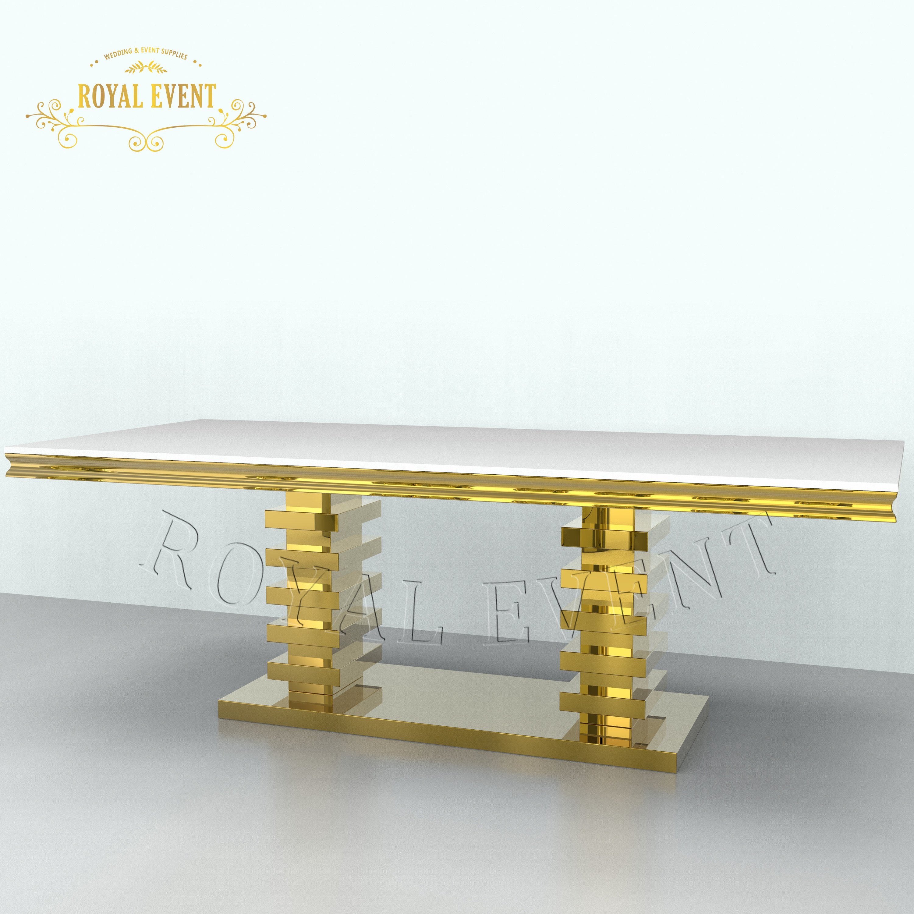 New Coming Luxury Bride And Groom Wedding Table Golden Stainless Steel Dining Table Sets