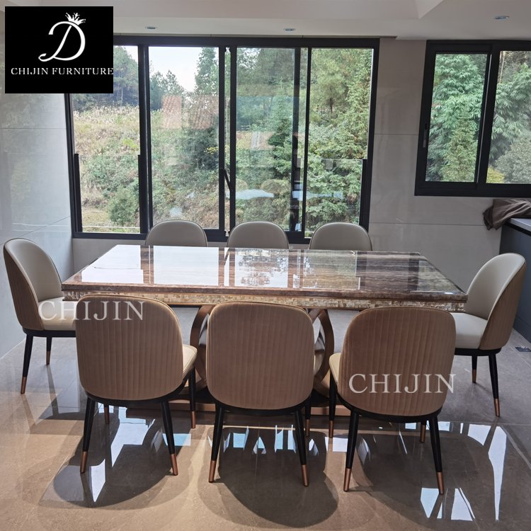 Modern Kitchen Table Set 4 Chairs Marble Stainless Steel Metal Legs Dining Table Set Furniture