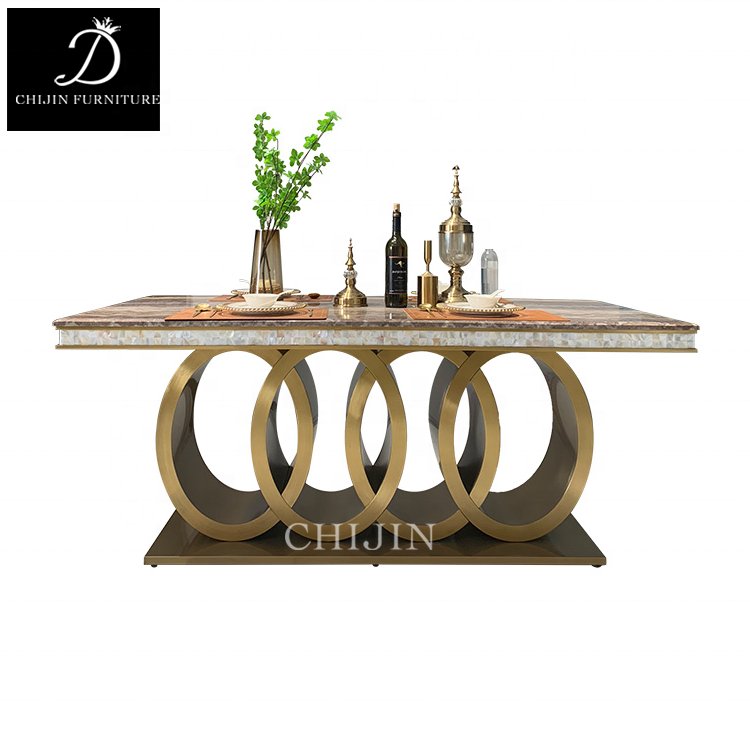 Modern Kitchen Table Set 4 Chairs Marble Stainless Steel Metal Legs Dining Table Set Furniture