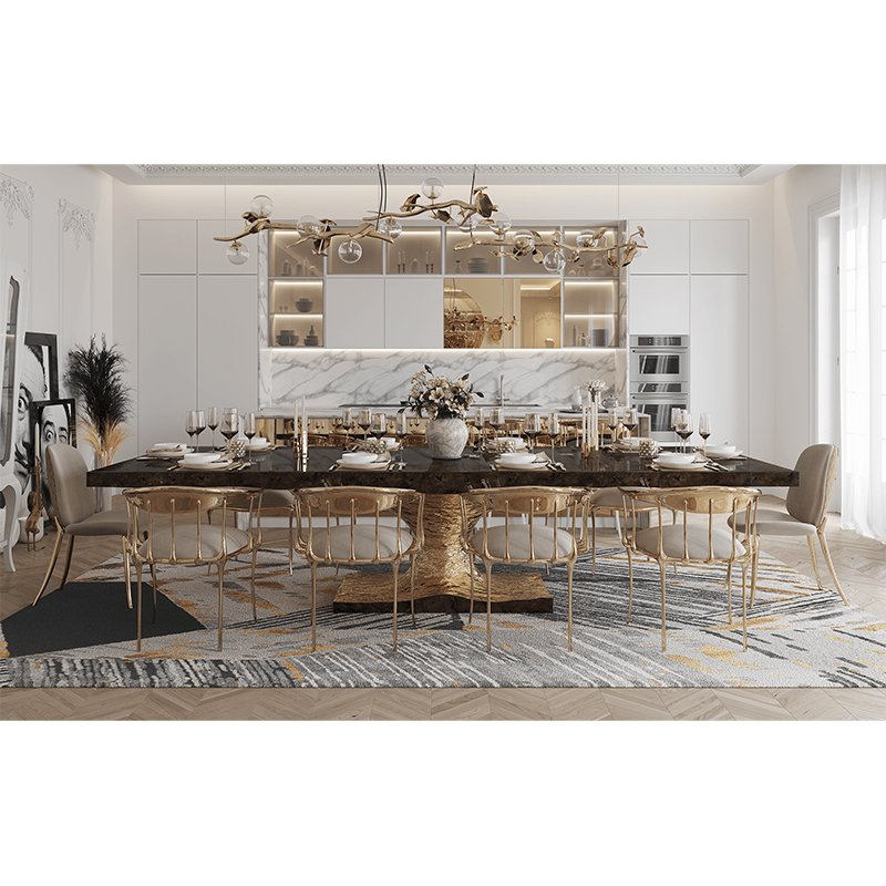 Italian dining room furniture High Gloss Lacquer Hotel Project Oak Marble Dining Table Luxury