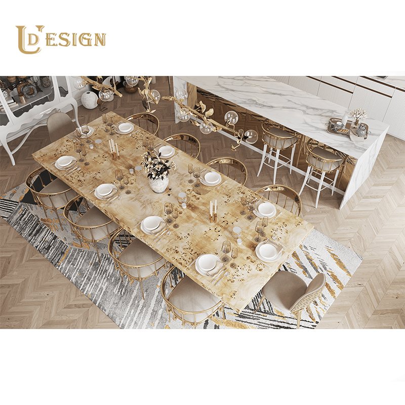 Italian dining room furniture High Gloss Lacquer Hotel Project Oak Marble Dining Table Luxury