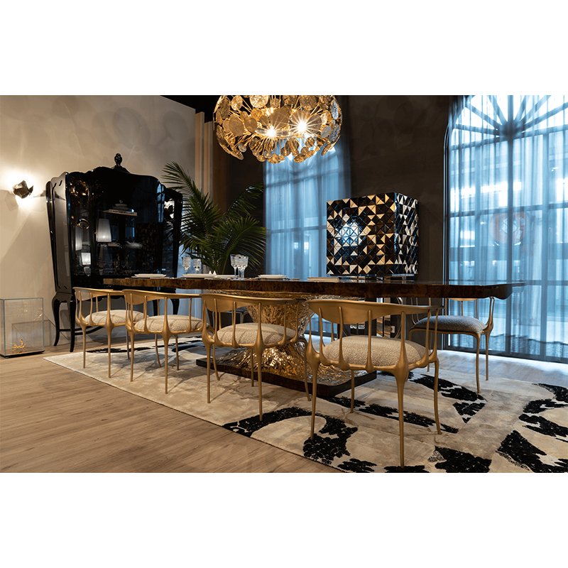 Italian dining room furniture High Gloss Lacquer Hotel Project Oak Marble Dining Table Luxury