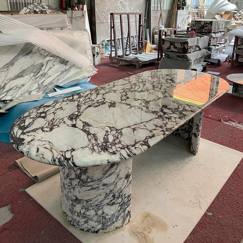 Customized Size Italian Natural Stone Calacatta Viola Marble Dining Table for Villa Living Room Dining Room