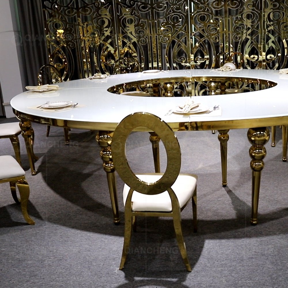 Foshan furniture large round 3m long 10 seater luxury gold mirror dining wedding table