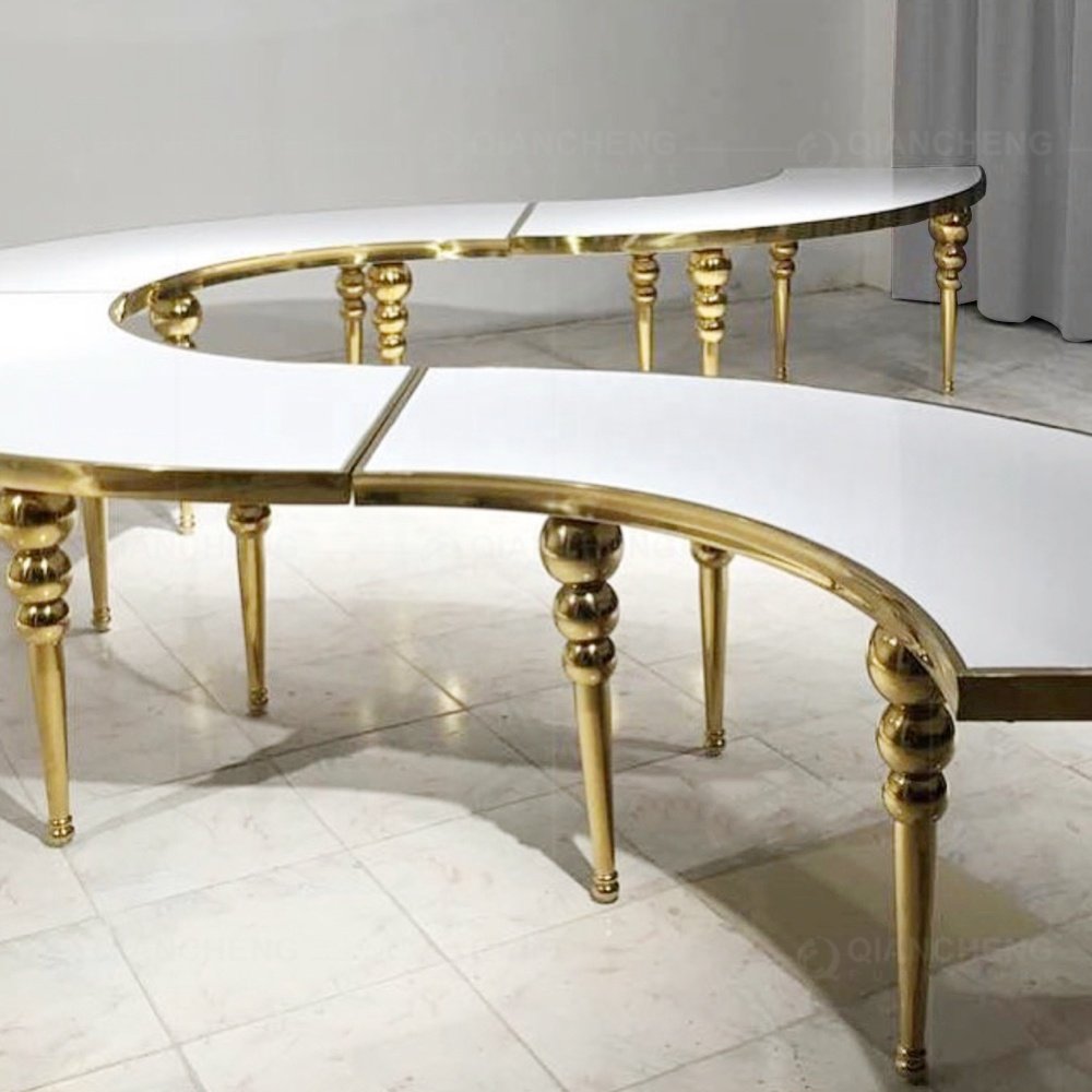 Foshan furniture large round 3m long 10 seater luxury gold mirror dining wedding table