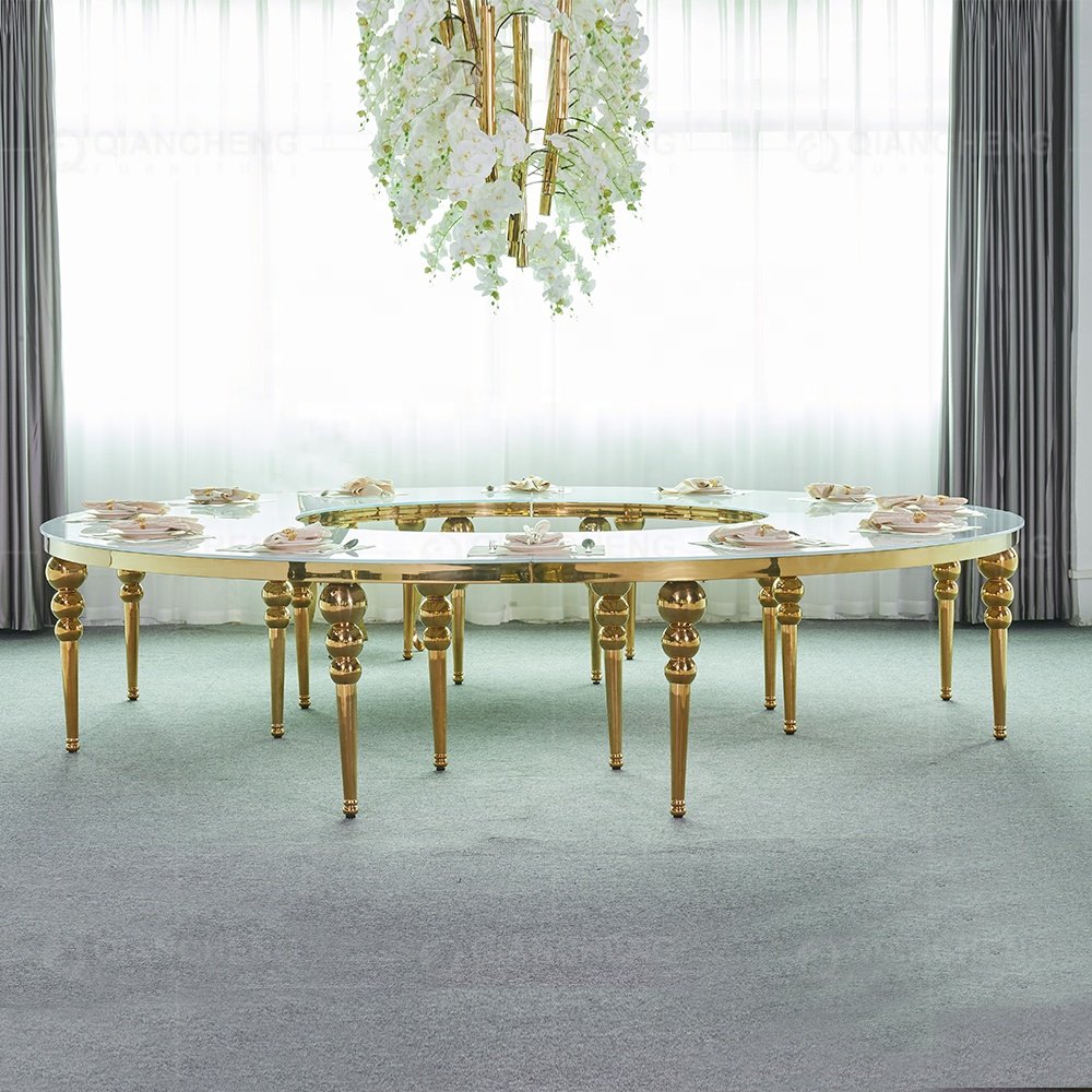 Foshan furniture large round 3m long 10 seater luxury gold mirror dining wedding table