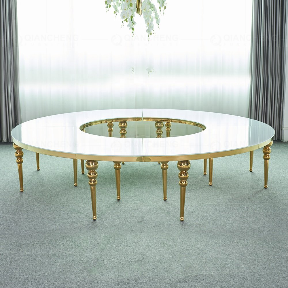 Foshan furniture large round 3m long 10 seater luxury gold mirror dining wedding table