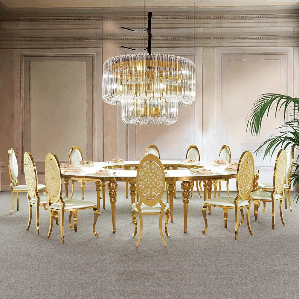 Foshan furniture large round 3m long 10 seater luxury gold mirror dining wedding table
