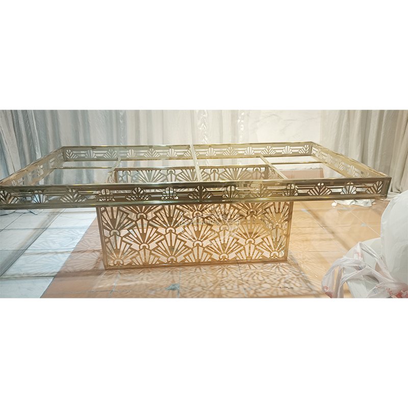 Modern Luxury Wedding Banquet Table Gold Stainless Steel Base Tempered Glass Top Outdoor Hotels Living Rooms Furniture