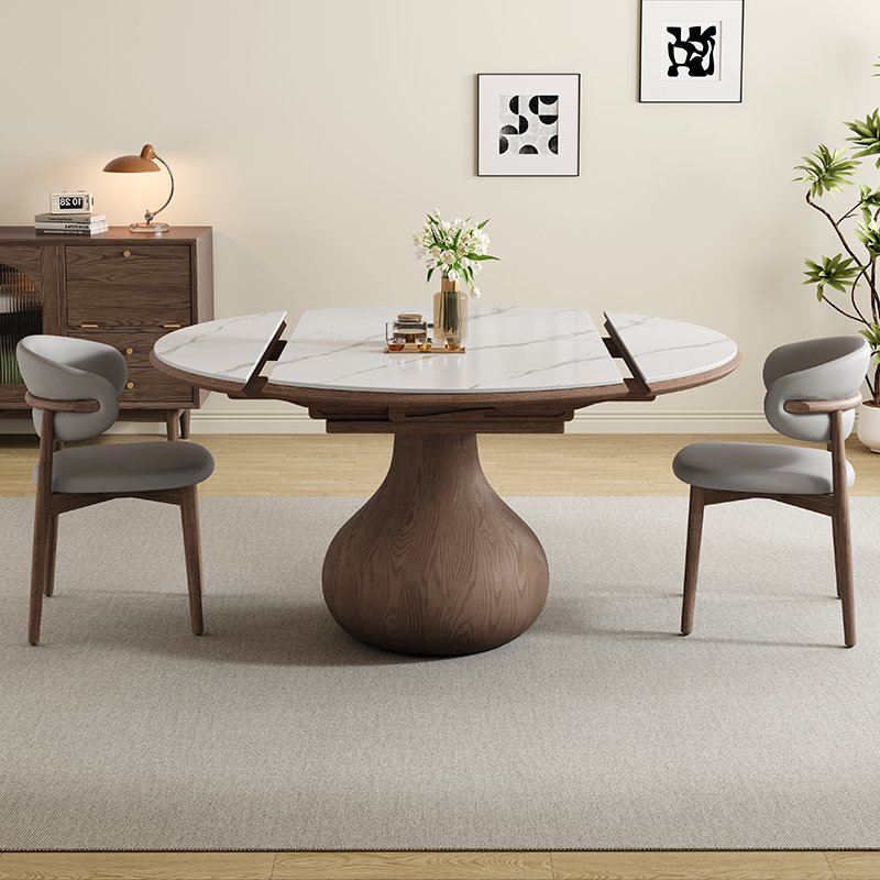 Solid wood rock board dining table and chair combination retractable dual-purpose with induction cooker folding dining table