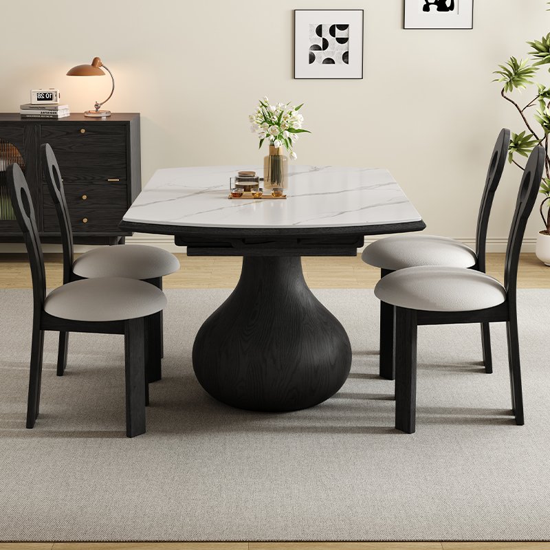Solid wood rock board dining table and chair combination retractable dual-purpose with induction cooker folding dining table