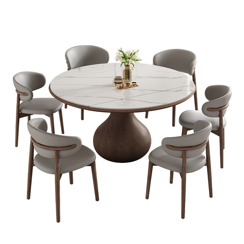 Solid wood rock board dining table and chair combination retractable dual-purpose with induction cooker folding dining table